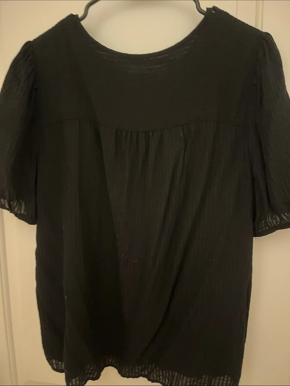 LOFT Black Short-Sleeve Embroidered Peasant Blouse
